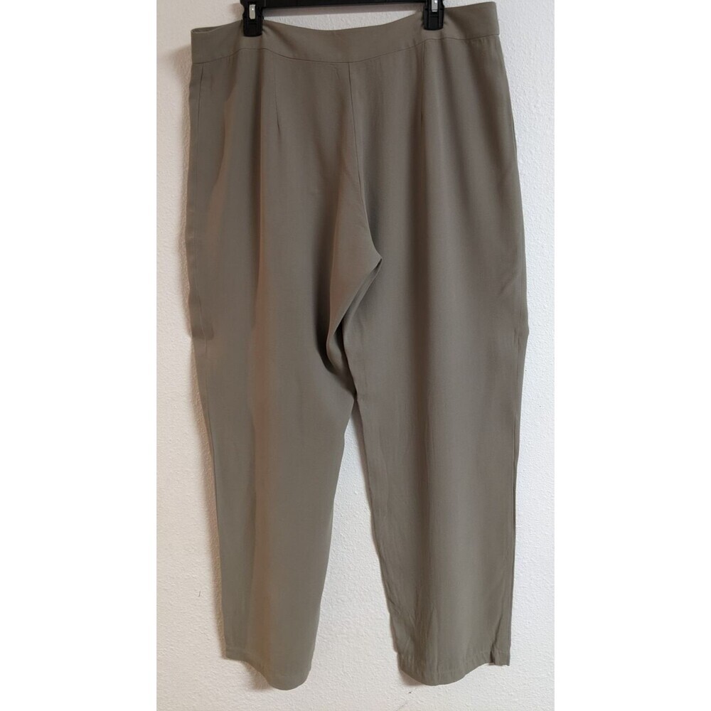 EILEEN FISHER 100% Silk Taupe Wide Leg Classic Resort Holiday Casual Pants LG - Picture 4 of 8